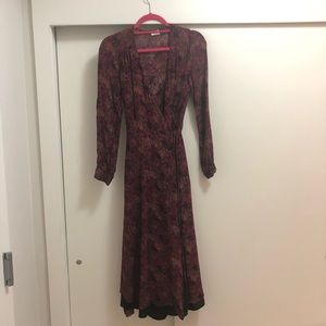Aritizia midi wrap dress with deep v fall colors